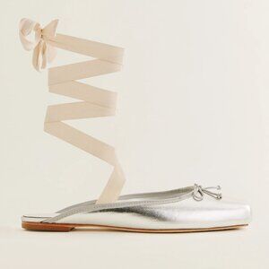 Reformation Megan Lace up Silver Ballet Flat NWB